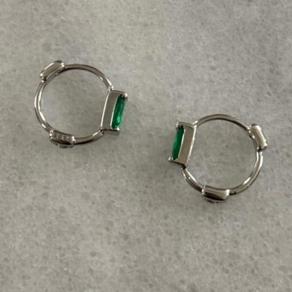 New Drop! Sterling Silver Green Princess Crystal Hoop Earrings 

Brand New